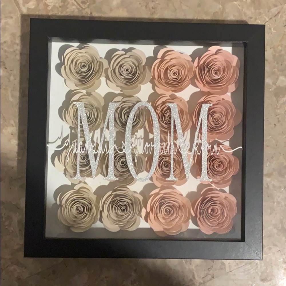 MOM 8X8 shadow box with children names.